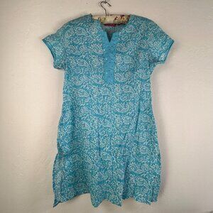 Rang Manch Tunic Shift Dress Women Large Blue Paisley Cotton Sequins Boho V-Neck